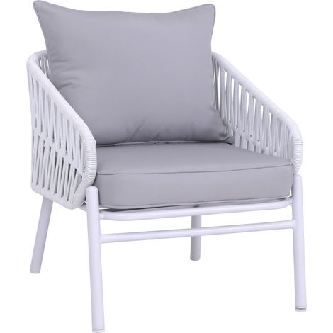Chaise de jardin en aluminium HWC-P90, fauteuil lounge d'extérieur, tressage en corde Tissu/textile (1/5)