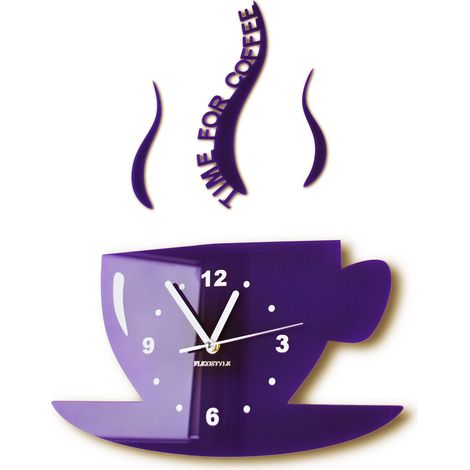 Tasse Time for Coffee Horloge Murale Moderne pour Cuisine Violet 3 D (1/5)