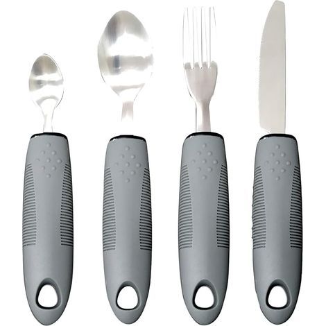 4Pcs Handicap Couverts de Table Aides Anti-Shake Couvert en Inox Prise en Main Facile avec Couteau Fourchette Cuillere pour Personnes âgées Parkinson et Personnes Souffrant de Tremblements (1/5)