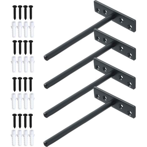 Support d'étagère flottante invisible en métal, support d'étagère flottante en bois dissimulé, fixation murale, acier inoxydable noir mat, lot de 4 (1/5)