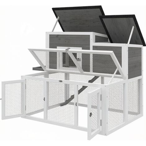 Clapier extérieur en pin massif pour lapins, abri imperméable à double accès, 2 étages avec niche, enclos bois robuste pour jardin, volière pour petits animaux (1/5)