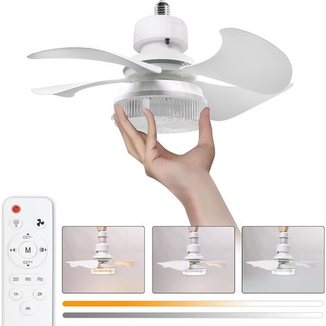 36cm Silencieux Ventilateur de Plafond avec Lumière et Telecommande,30W Lampe Ventilateur avec Douille E27, Dimmable LED Ventilateur Plafond pour Chambre, Salon, 3 Vitesses, 5 Pales (1/5)