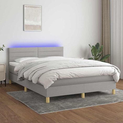 Cama box spring colchón y luces LED tela gris claro 140x190 cm (1/5)