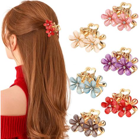 6 piezas de pinzas para el cabello con forma de flor pequeña - Niñas - Pinzas para el cabello de metal pequeñas y finas con diseño floral - Pinzas para el cabello con forma de flor, lindas y decorativ (1/4)