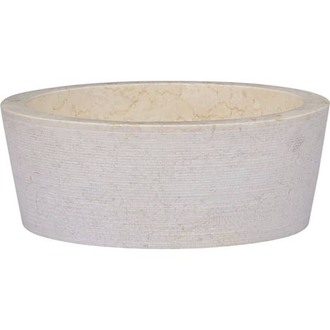 Lavabo à poser Vasque de luxe Crème Ø40x15 cm Marbre (1/5)