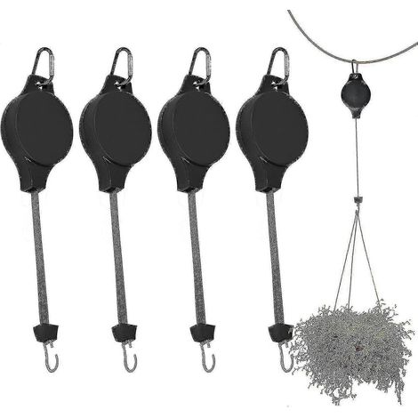 Lot de 4 poulies rétractables pour plantes, crochets et suspensions réglables pour plantes et paniers à fleurs suspendus. (1/4)