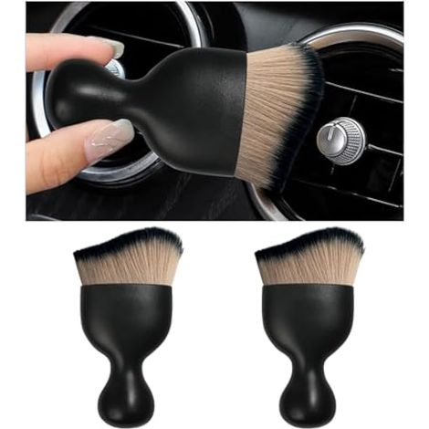 Dickno Lot de 2 brosses à poussière douces et anti-rayures pour intérieur de voiture - Outil de nettoyage universel pour tableau de bord de voiture, grilles d'aération, cuir (marron et noir) (1/5)