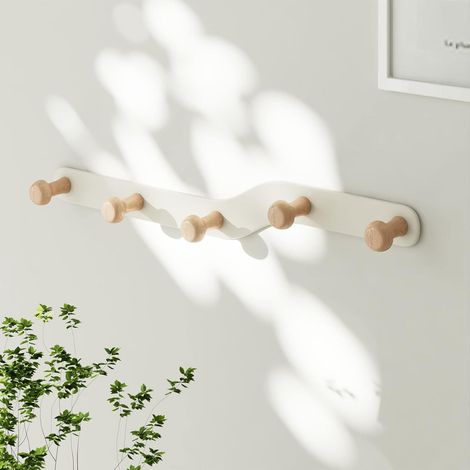 Wandgarderobe aus Holz mit Haken, ideal für Mäntel, Schlüssel, Hüte und Handtaschen, perfekt für Eingangsbereich, Schlafzimmer oder Wohnzimmer (5 Haken).
