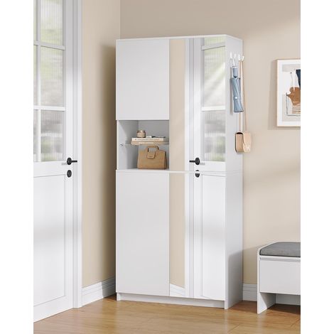 Meuble à Chaussures avec Porte Miroir, Ouverture par Pression, Séparateur Réglable, 36-40 Paires, 2 Crochets, Armoire à Chaussures pour Entrée, Couloir, Blanc (1/5)