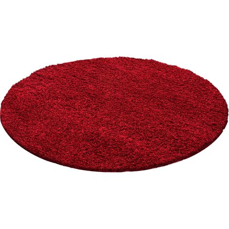 Tapis Rond Shaggy Uni Poils Longs Tapis Salon Chambre (Rouge - 80x80cm) (1/4)