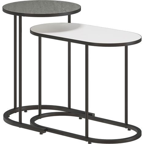 Lot de 2 tables basses gigognes KELBY gris blanc