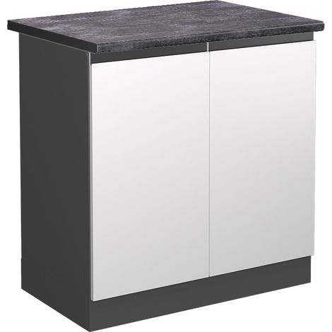 Armario bajo para fregadero R-Line, Blanco, 80 cm , ET Antracita, Vicco