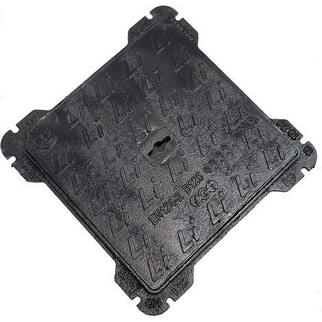 Einside – Plaque d'égout en fonte B125 40 x 40 cm – Résistance supérieure à 125 kN – Pour parkings et trottoirs – Cadre carré avec ouverture en U