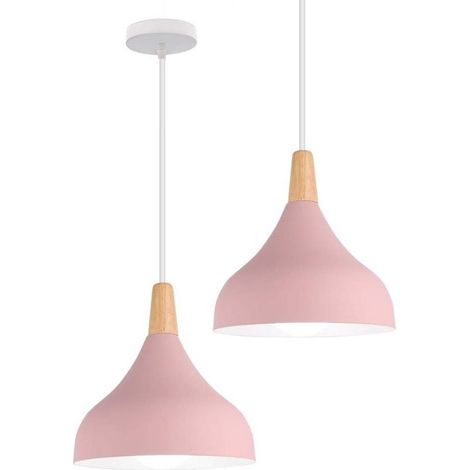 Lot de 2 Lustre Suspension Contemporain E27 Luminaire Corde Ajustable 20x20cm Rose (1/5)