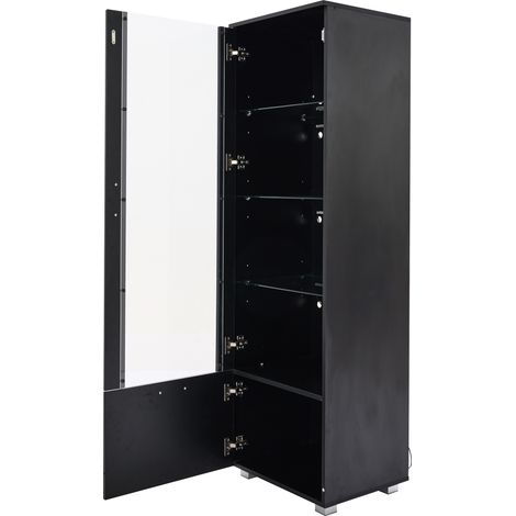Vitrine noire laquée avec porte en acrylique, étagères en verre trempé, éclairage LED multicolore, 3 étagères (1/5)
