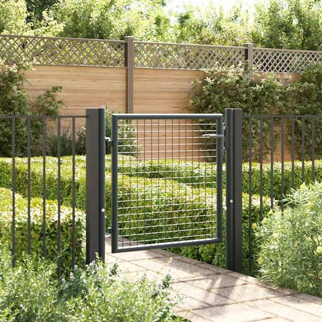 Portail de jardin grillagé, acier galvanisé, 100 x 75 cm, gris