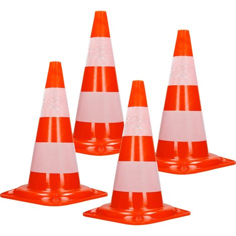 ECD Germany 4 Stück Verkehrskegel Pylone 47 cm, Orange-Weiß, Verkehrsleitkegel mit 2 reflektierenden Streifen, stapelbar & flexibel, Warnleitkegel Warnkegel Leitkegel Verkehrshütchen Markierungskegel