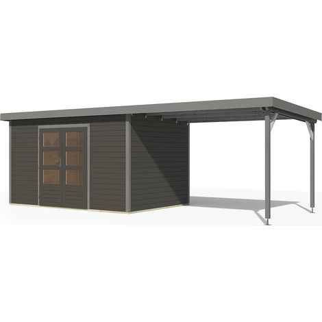 GH Pluto 7 B 364x244x230 mit Anbaudach 3m terragrau graualu