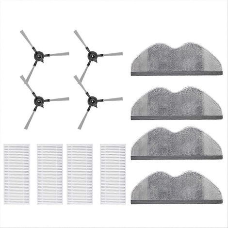 Set mit 4 Ersatzteilen für den Saugroboter E5 C108: Seitenbürsten, Wischmopp und Ersatzfilter, kompatibles Wartungszubehör, komplettes Reinigungsset für Saugroboter, einfacher Austausch, hohe Effizien (1/5)