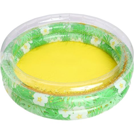 Piscine gonflable ronde pour enfants Ø90 cm avec feuilles tropicales et imprimé floral plus détails pailletés, piscine de jeu en PVC transparent pour jeux de sable et d'eau intérieurs et extérieurs en (1/5)