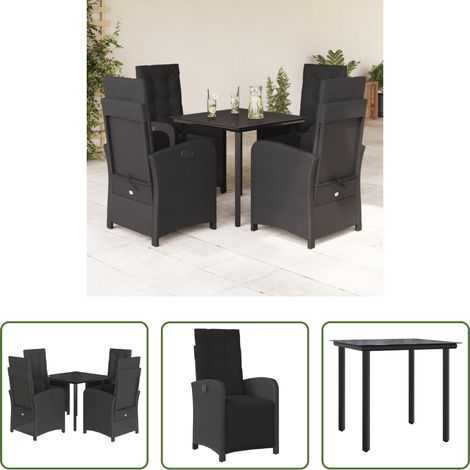 vidaXL Gartenessgruppe -  5-tlg. Garten-Essgruppe mit Kissen Schwarz Poly Rattan (1/5)
