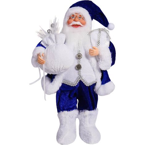 Poupée Père Noël de Noël 30 cm cartoon mignonne décoration intérieure vitrine magasin style bleu figurine debout (1/2)