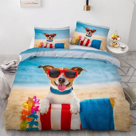 Bettwäsche-Set 200x200 cm mit 2 Kissenbezügen 80x80 cm, 3D Jack Russell Terrier Motiv, Mikrofaser, Wendebettwäsche mit Reißverschluss