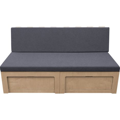 Monster-Shop – Canapé-lit clic-clac en contreplaqué 2 personnes – Dimensions 180 x 65 cm – Matelas en éponge haute densité 8 cm – Rangement intégré