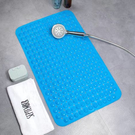 Rutschfeste PVC-Badematte mit Saugnapf und Abflussloch, geeignet für ältere Menschen und Schwangere (blau, 48 x 48 cm). (1/5)