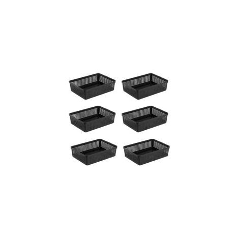 Aufbewahrungskörbe aus Kunststoff, 34 x 25 x 9,2 cm, 6er-Set (Weiß, Schwarz, Grau) (Schwarz) - Crezuo