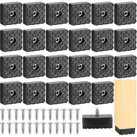 24 patas de goma atornillables，patas negras para muebles，topes de goma para muebles，tapas cuadradas para sillas de jardín，30x30 mm (1/5)