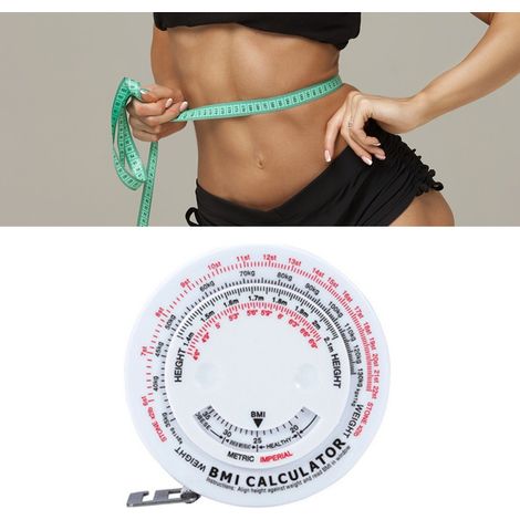 Mètre ruban rond pour IMC, rétractable et automatique, avec calculateur de tour de taille portable et outil de mesure de santé (blanc). (1/5)