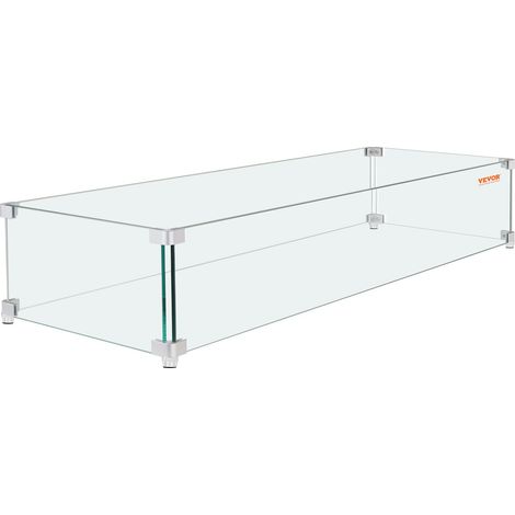 Pare-vent pour Foyer à Gaz, 965x267x152 mm Pare-vent en Verre Trempé pour Brasero Écran de Protection Rectangulaire Pare-flamme Coupe-vent Stable Épaisseur 8 mm avec Support de Coin Dur et Pieds (1/5)