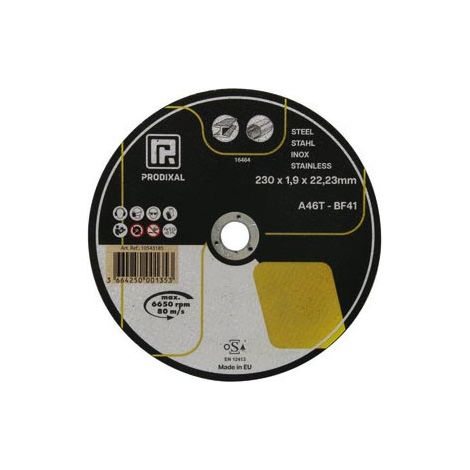 Disque a tronçonner plat 230x1.9x22.2mm acier inox Prodixal
