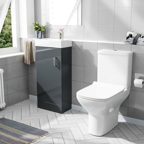 Nanuya 400mm Cloakroom Vanity Basin Unit & Rimless Close Coupled Toilet Dark Grey (1/5)