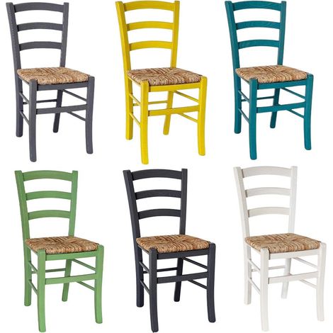 Ensemble de 6 chaises Venezia en bois vert, noir, gris, blanc, jaune et turquoise (1/4)