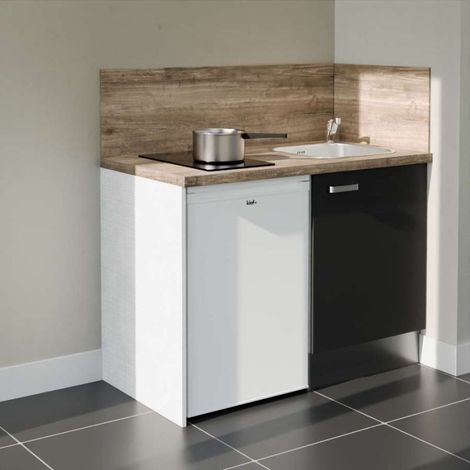 Kitchenette K08L-PT - 120 cm - plan stratifié, évier inox, électroménager inclus (1/5)