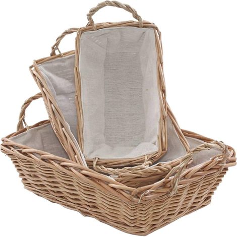 Cesti in vimini rettangolari foderati, set di 3, 34x25x10 cm