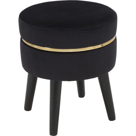 Sgabello Paris tondo in velluto nero con profilo oro 35x40,5 cm