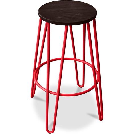 Runder Hocker - Industriedesign - Holz & Metall - 66cm - Hairpin Rot