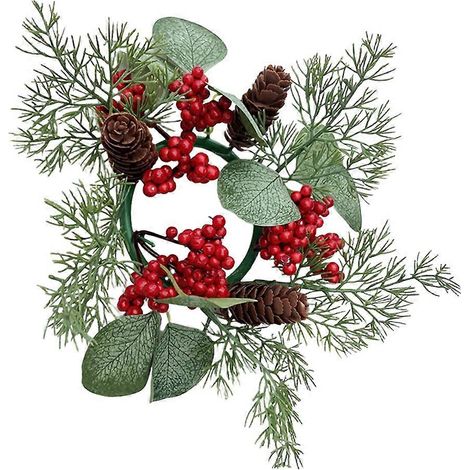 Anneaux de bougies artificielles aux baies rouges (lot de 5) (1/5)