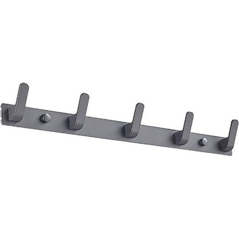 Wandgarderobenhaken Platzsparender Aluminiumhaken Metall Wandgarderobe Wandhaken zum Aufhängen Mit 5 Haken 43,5 x 3 x 3 cm grau (1/5)