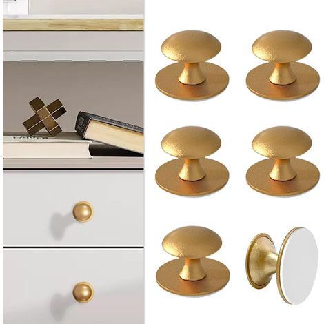 Lot de 6 poignées de meuble autocollantes couleur or, poignées de meuble en acier inoxydable, poignées adhésives pour portes de tiroir, portes de douche, poignées pour portes en verre miroir. (1/5)