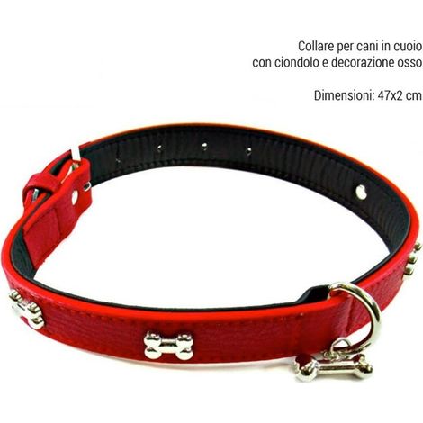 Trade Shop - Collare Per Cani Cuccioli Gatti Animali In Cuoio 47 Cm Vari Colori Ciondolo Osso -