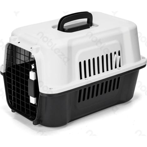 Caisse de Transport Bicolore pour Animaux Compagnie Équipée Bac Hygiénique Structure Ventilée Très Résistante Déplacement Sécurisé