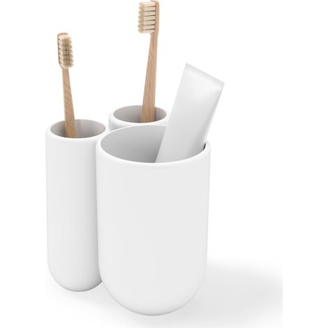 Porte-Brosse à Dents Compact, 3 Compartiments, Blanc (1/5)
