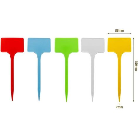 50 étiquettes pour plantes d'extérieur en forme de T, 15 x 5,5 cm, colorées, imperméables, réutilisables, étiquettes pour plantes en plastique en forme de T (multicolores). (1/5)
