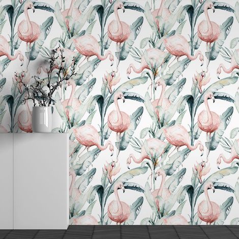 Papier peint panoramique Enfants - Motif Flamants roses - 130 cm x 81 cm (1/3)