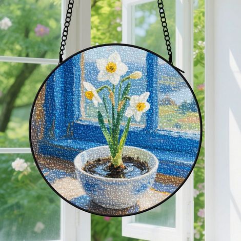 Suspension en vitrail, attrape-soleil coloré unique élégant, décoration fenêtre maison, cadeau Noël, Anniversaire pour femme, homme, collègue 9cm (1/5)