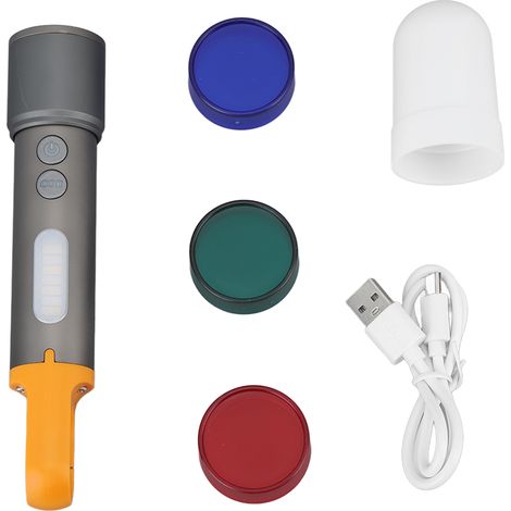 Lampe torche LED rechargeable USB, flux lumineux élevé, zoom télescopique, changement de couleur, 4 abat-jour inclus, pour camping extérieur et urgence. (1/5)